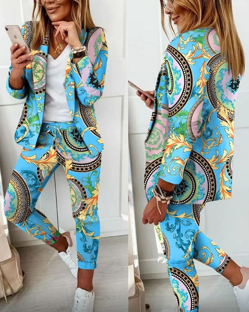 Top Trends: Elegant Women Pant Sets 2023 New In Fashion Print Blazer Drawstring Pants Suit Ladies Casual Two Piece Set Outfits Shoppable Styles