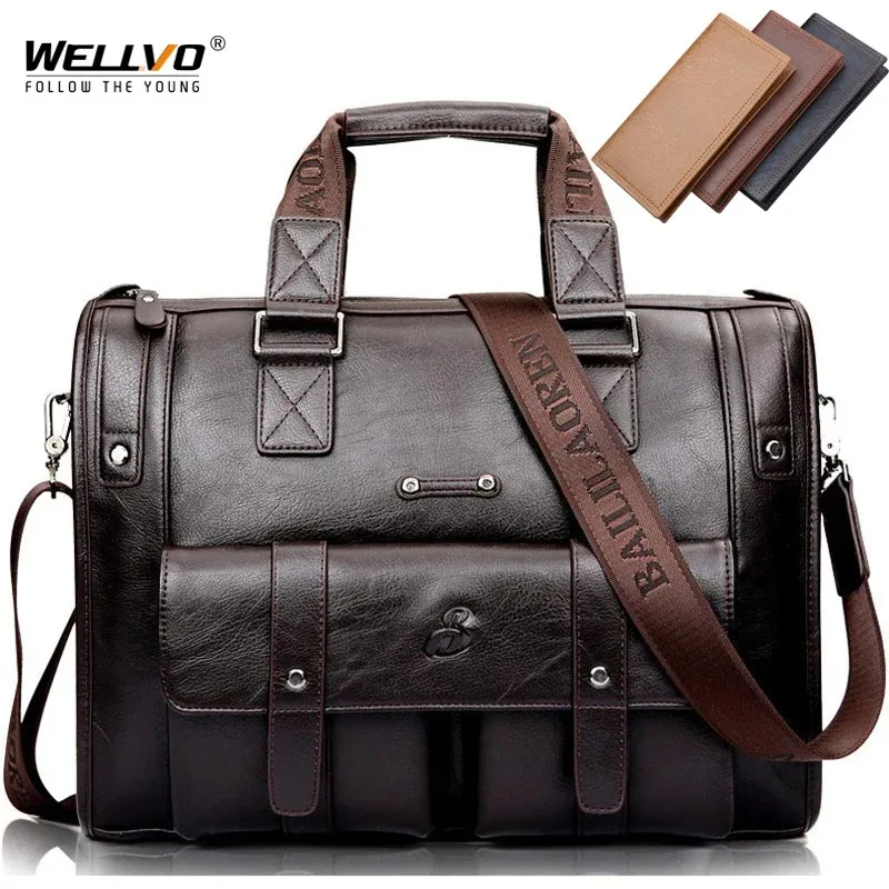 Top Trends: Men Leather Black Briefcase Business Handbag Messenger Bags Male Vintage Shoulder Bag Men&#039;s Large Laptop Travel Bags Hot XA177ZC Shoppable Styles