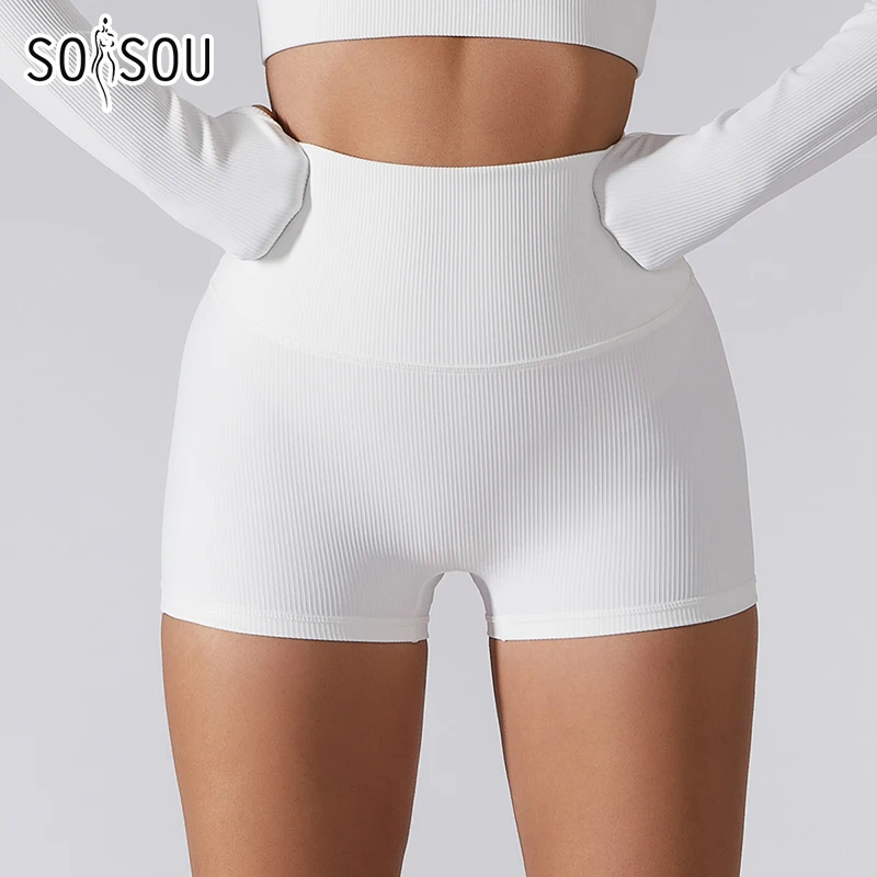 Top Trends: SOISOU Rib Fabric Yoga Shorts Women Sport Gym Fitness Short Seamless High Waist Breathable Elastic Women's Cycling Shorts Shoppable Styles