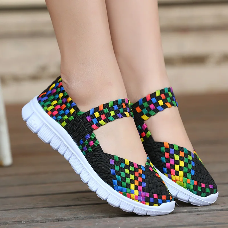 Top Trends: Women Running Sneakers Shoes Summer Breathable Walking Woven Shoe Anti-slip Handmade Weave Lightweight Female Flats Casual Shoe Shoppable Styles