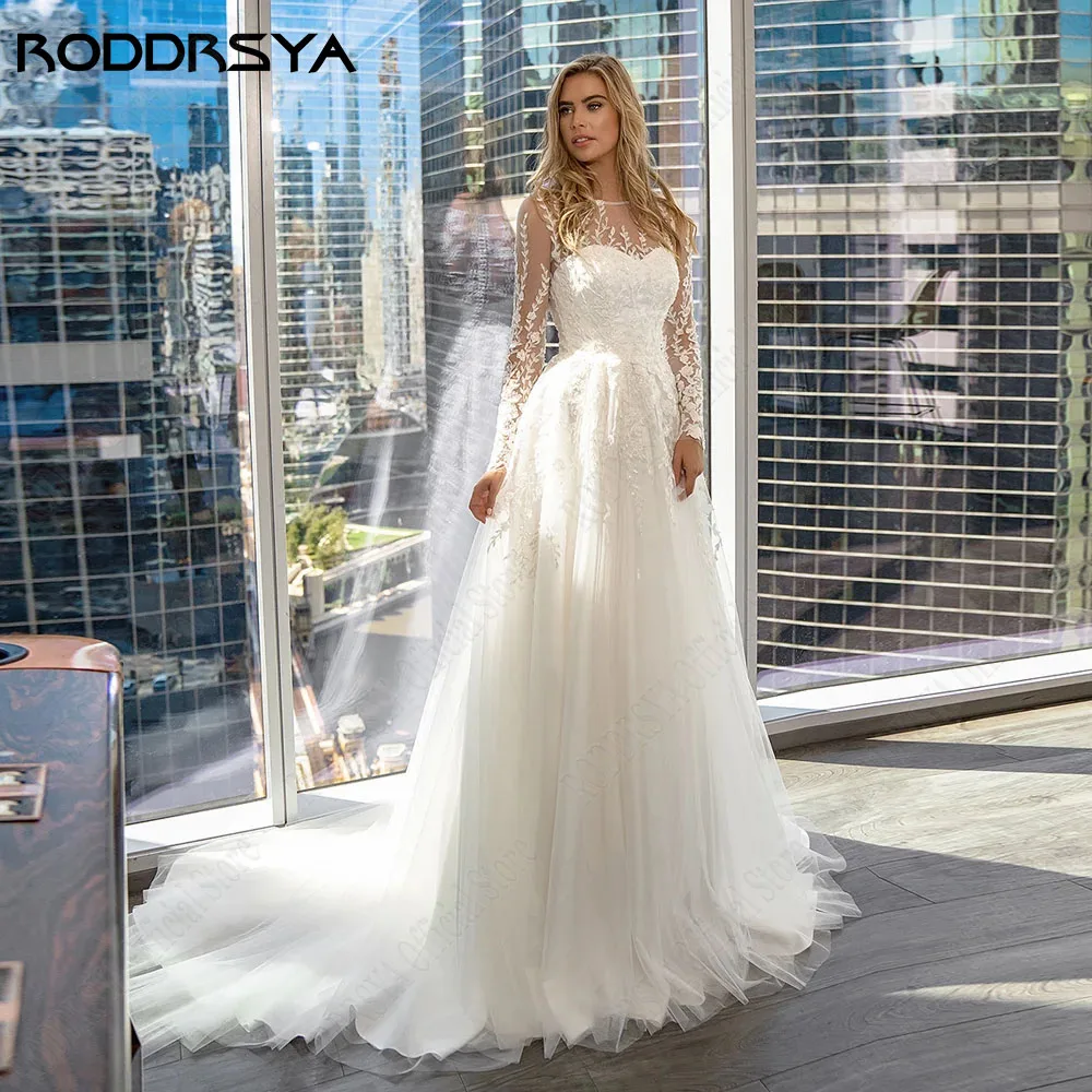 Top Trends: RODDRSYA Sequin Applique A-Line Wedding Dress 2024 Long Sleeves O-Neck Tulle Custom Made Elegant Bridal Gowns Vestidos De Novia Shoppable Styles