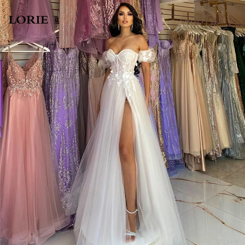 Top Trends: LORIE Boho Wedding Dresses A Line Sweetheart Neck Appliqued Lace Bride Dress Side Split Wedding Gowns 2023 Shoppable Styles