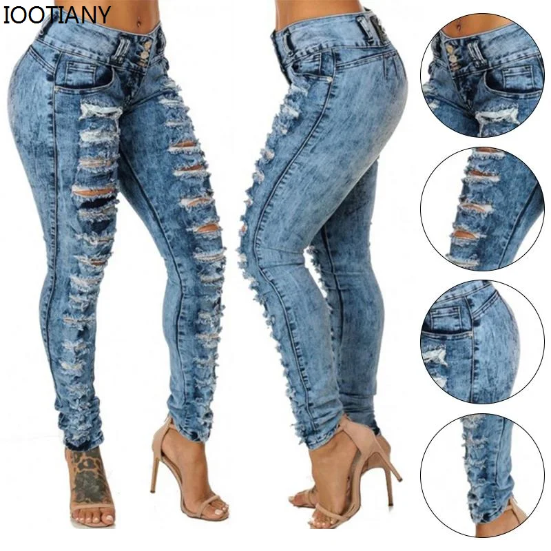 Top Trends: 2024 Womens Casual Blue Ripped Denim Pants Sexy High Waist Pencil Jeans Lady Long Skinny Slim Jeans Vintage Streetwear Jeans Shoppable Styles