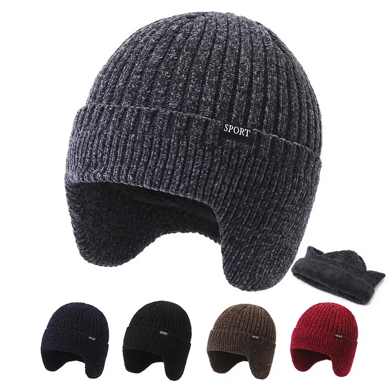 Top Trends: Men Winter Knitted Hat Casual Fashion Bomber Hats 56-61CM Outdoor Cycling Ear Comfortable Warm Soft Stretch Beanie Cap Shoppable Styles