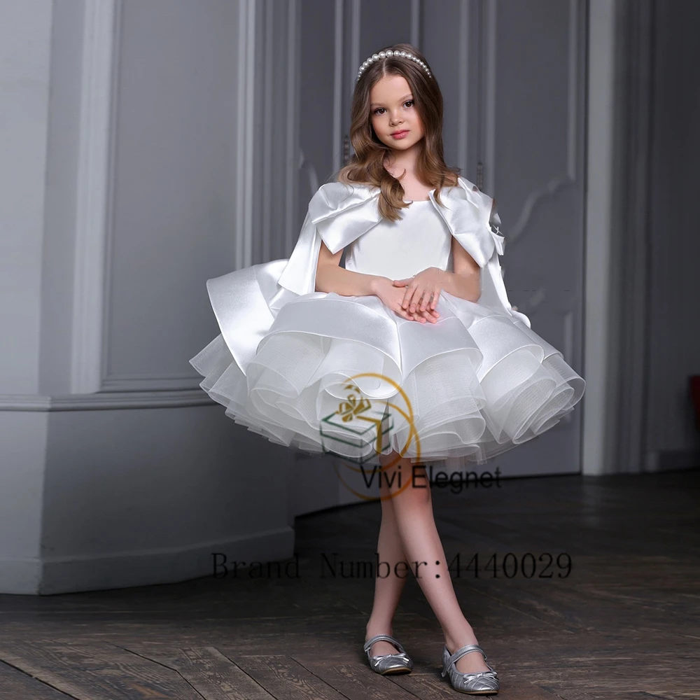 Top Trends: White Scoop Flower Girl Dresses Tiered Sleeveless Birthday فساتين بنات صغار For Princess 2023 Satin Wedding Party Gowns Summer Shoppable Styles