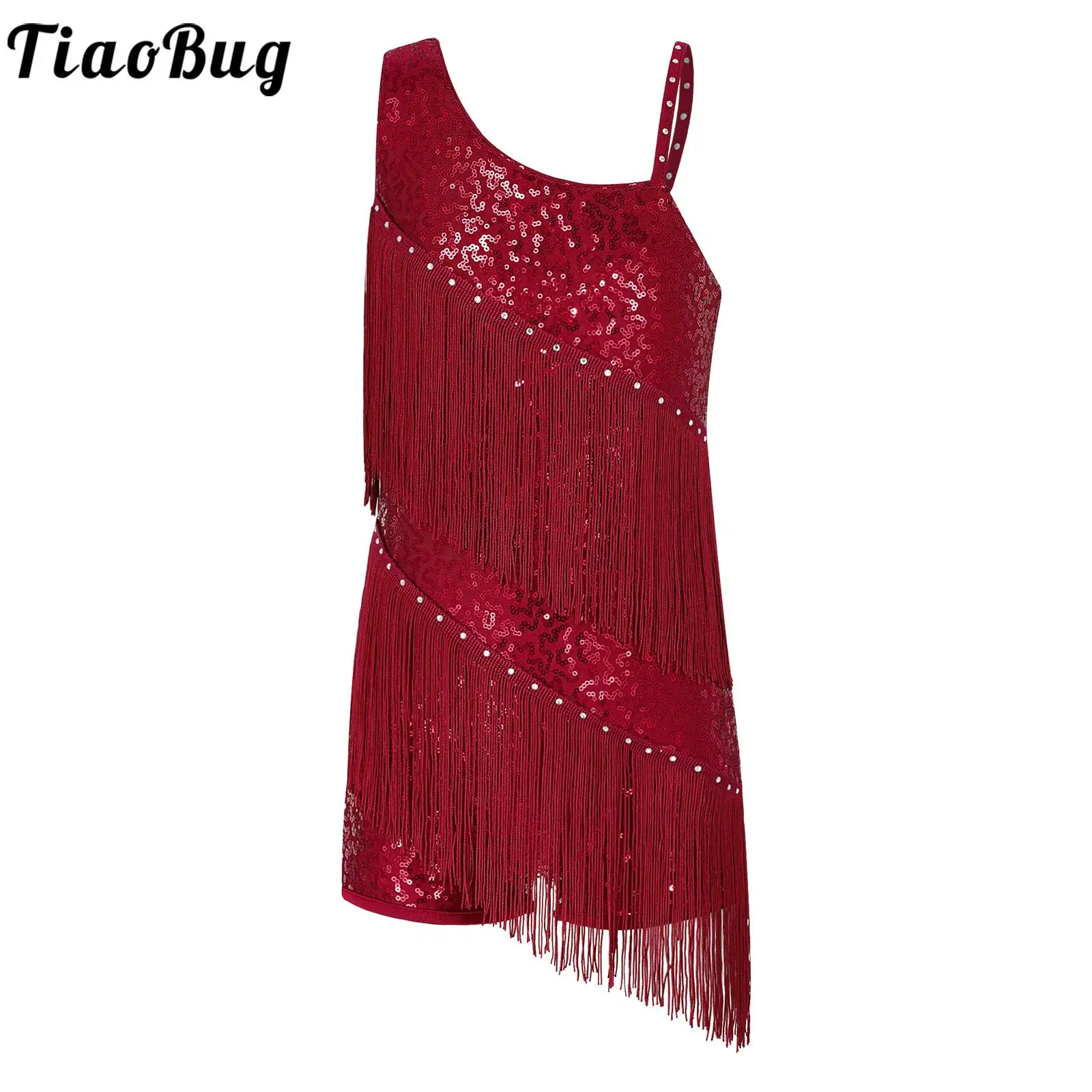 Top Trends: Sequins Latin Dance Dress For Girls Child New Sleeveless Fringe Tassel Modern Ballroom Tango Rumba Salsa Professional Dancewear Shoppable Styles