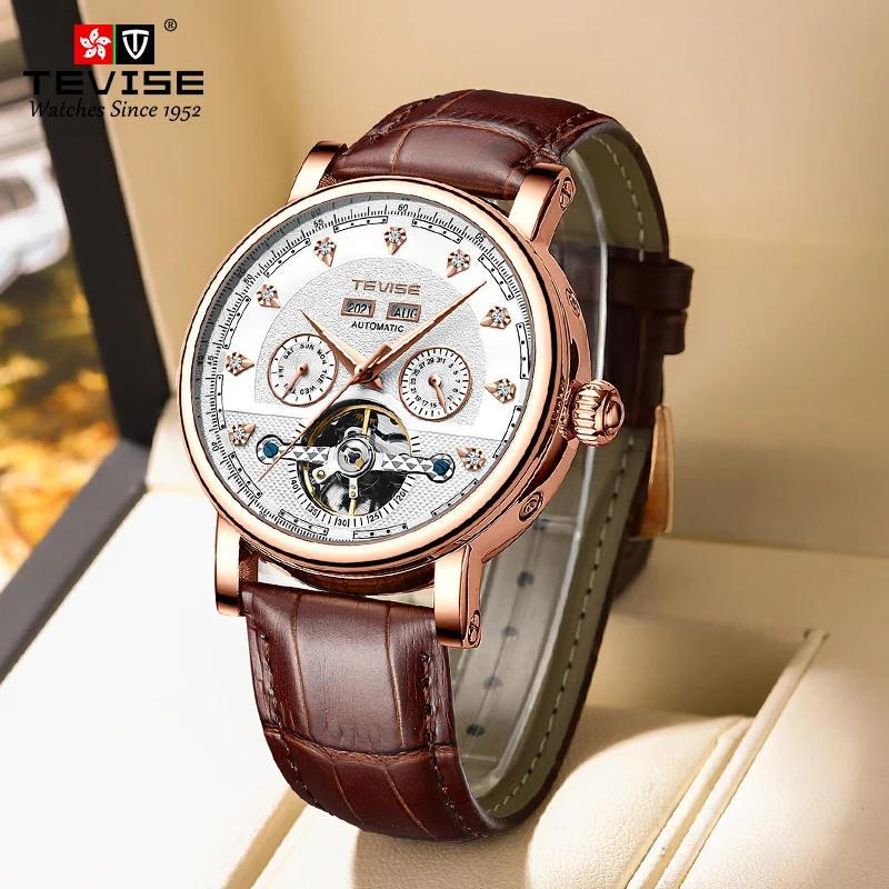 Top Trends: TEVISE Automatic Mechanical Watch For Man Business Casual Stainless Steel Leather Wristwatch Luminous Waterproof Shoppable Styles