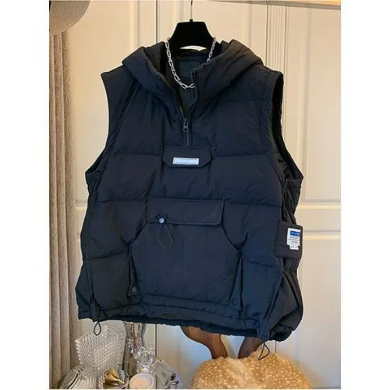 Top Trends: Deeptown Korean Dongdaemun 2023 Winder Padded Vest Women Sleeveless Jacket Old Money Style Hooded Zip-up Down Y2k Vintage Top Shoppable Styles