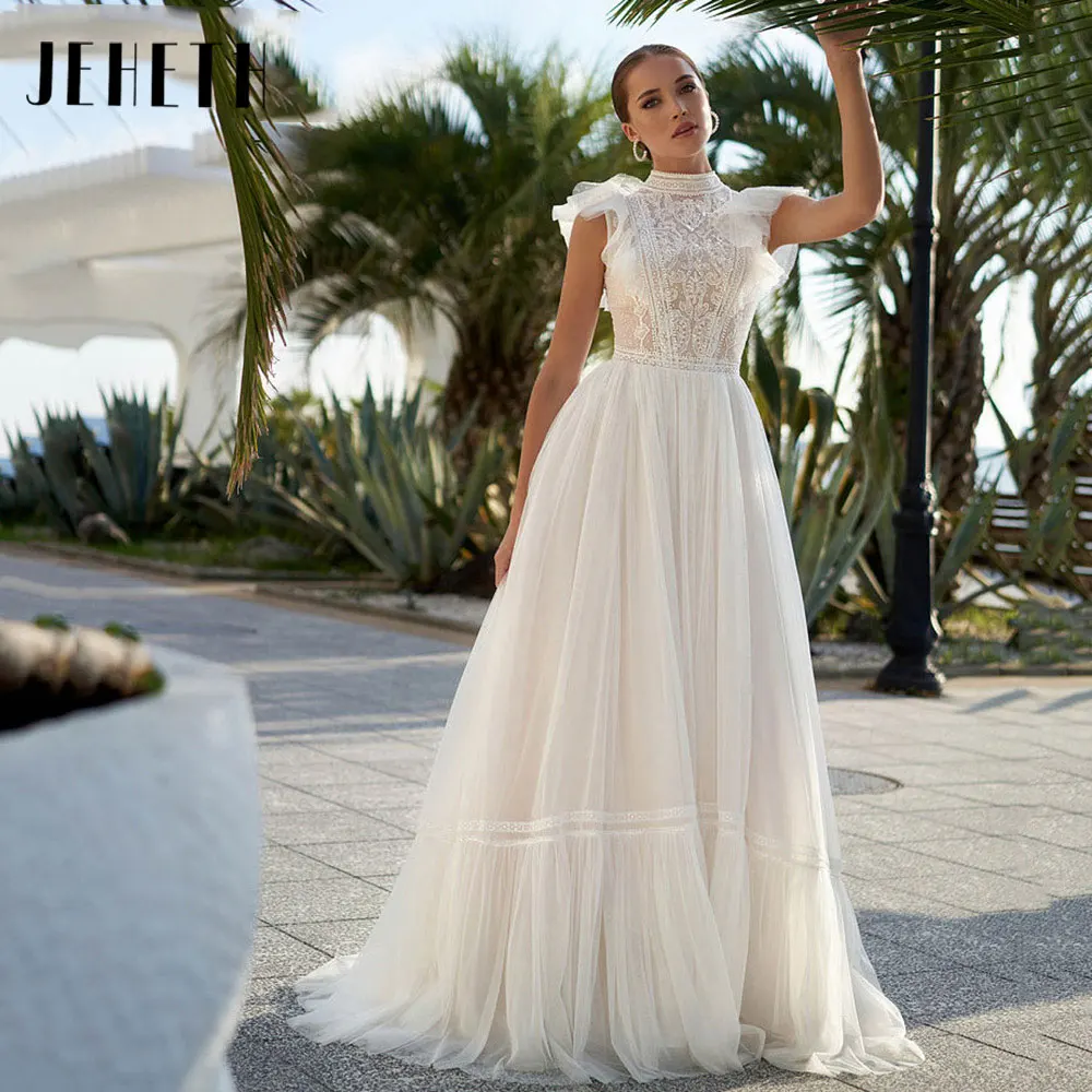 Top Trends: JEHETH Boho High Neck Sleeveless Wedding Dresses 2024 Elegant Lace Appliques Bridal Gowns A Line Vestidos De Novia Custom Made Shoppable Styles