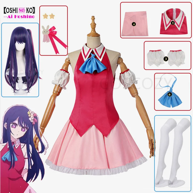 Top Trends: New Arrival Ai Hoshino Cosplay Costume Oshi No Ko Cosplay Wig Red Dress Bunny Hairpin Performance Dress Women Event Party Outfit Shoppable Styles