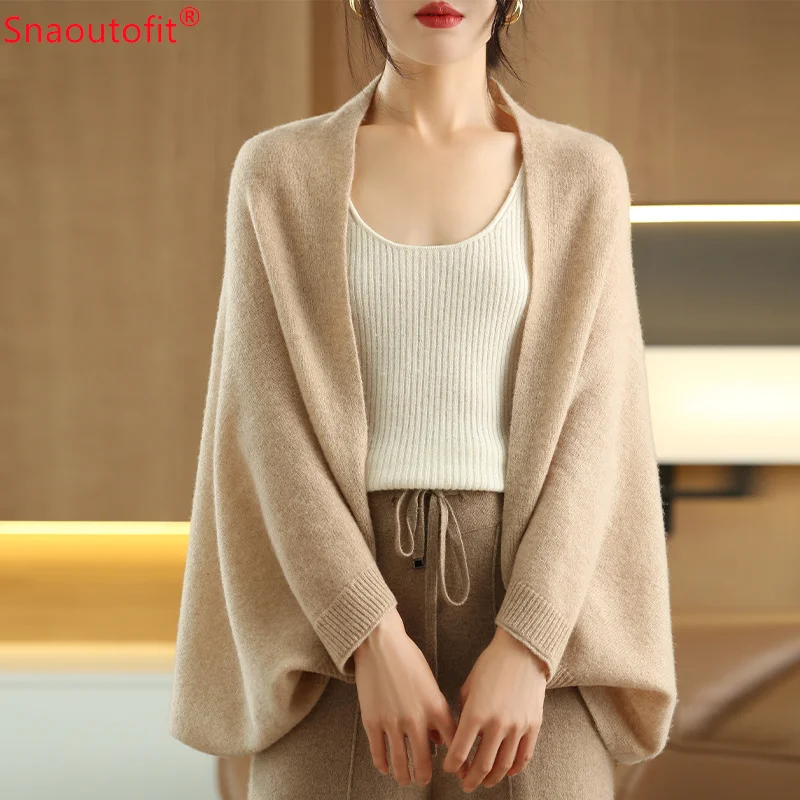 Top Trends: All-Season Pure Wool Knitted Shawl Women's Casual Cashmere Scarf White Sweater Women's Folded Wear Cardigan Shawl Fashion Scarf Shoppable Styles