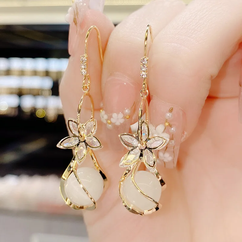 Top Trends: New Opal Pendant Zircon Flower Earrings Women's Personality Fashion Summer Wear Matching Accessories Party Jewelry Birthday Gift Shoppable Styles