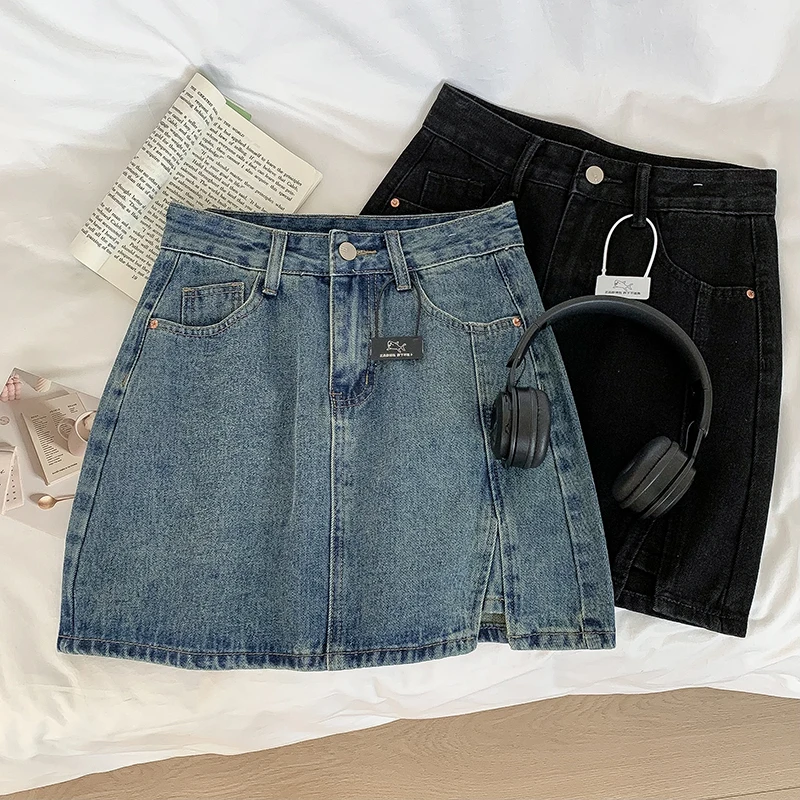 Top Trends: Y2k Denim Mini Skirts For Women Korean Style Summer 2023 Sexy Female Wide Leg Jeans Skirt Casual Vintage Blue Black High Quality Shoppable Styles