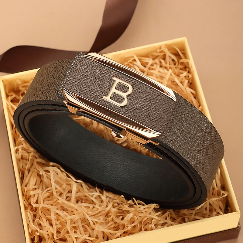 Top Trends: 2023 High Quality Coffee Genuine Leather Belt B Letter Automatic Buckle Fashion Men's Belt Designer Casual Belt Ceinture Homme Shoppable Styles - Image 5