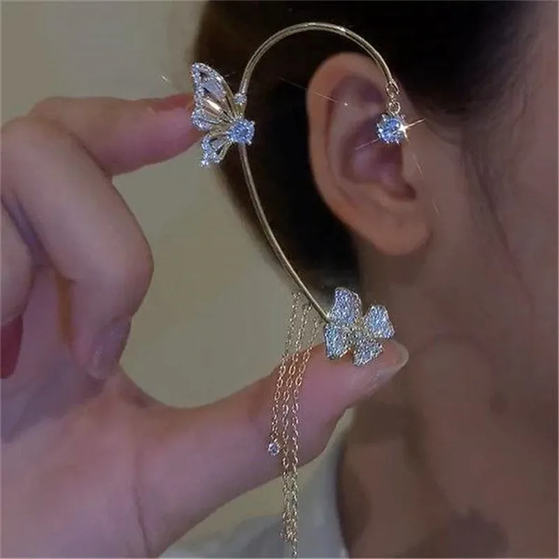 Top Trends: Sparkling Zircon Flower Butterfly Ear Bone Clip For Women Without Piercing Tassel Ear Cuff Clip Earrings Wedding Jewelry Shoppable Styles