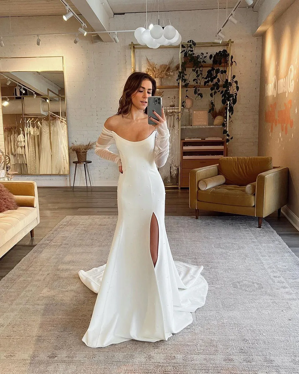 Top Trends: SoDigne Beads Pearl Mermaid Wedding Dresses Soft Satin Beach Bridal Gowns V-Neck Women Side Split Wedding Party Gown Shoppable Styles - Image 3