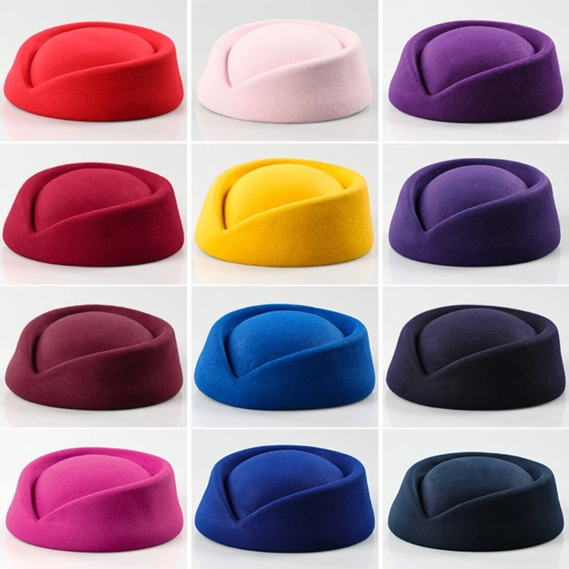 Top Trends: Solid Color Female Flight Attendant Hat Sweet Business Uniform Live Show Women Beret Caps Hats Air Hostess Cosplay Shoppable Styles