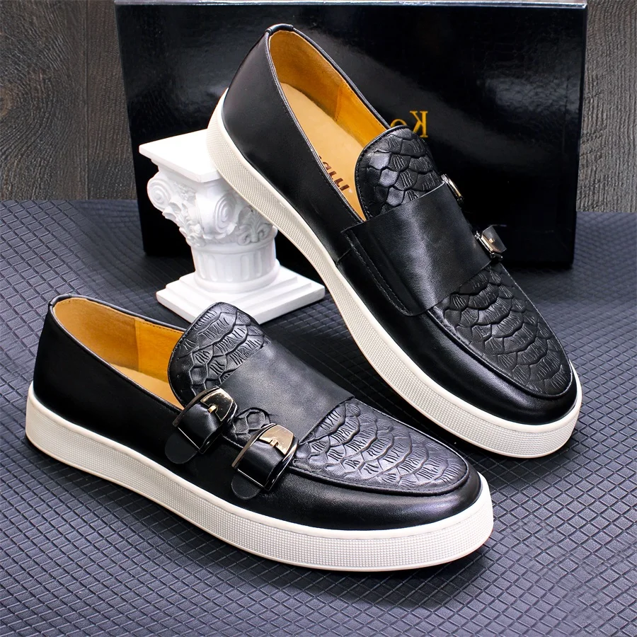 Top Trends: Men's Casual Leather Shoes Genuine Leather Handmade Metal Buckle Men Shoes Lace Up Non-Slip Flat Shoes Banquet Party Men's Shoes Shoppable Styles - Image 2