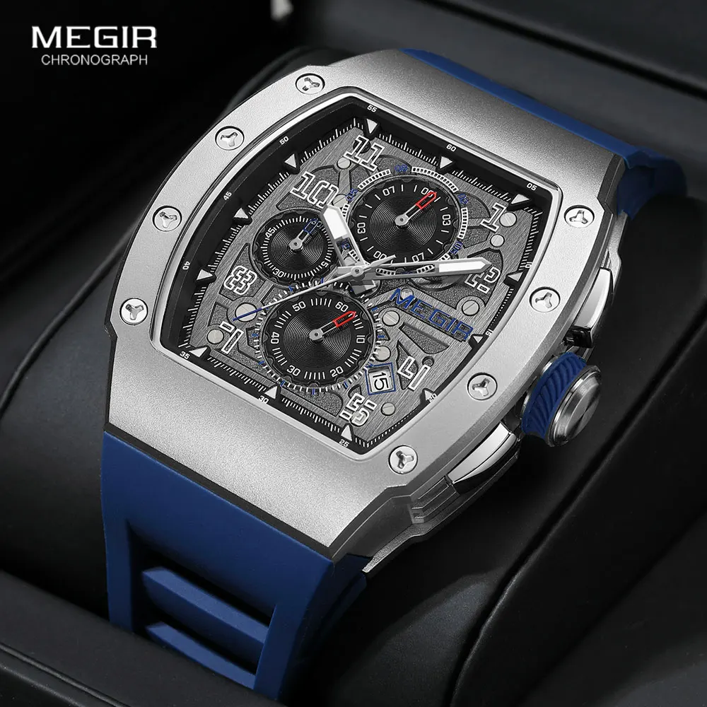 Top Trends: MEGIR Chronograph Quartz Watch For Men Luxury Stainless Steel Quartz Wristwatch With Luminous Hands Auto Date Blue Silicone Band Shoppable Styles - Image 3