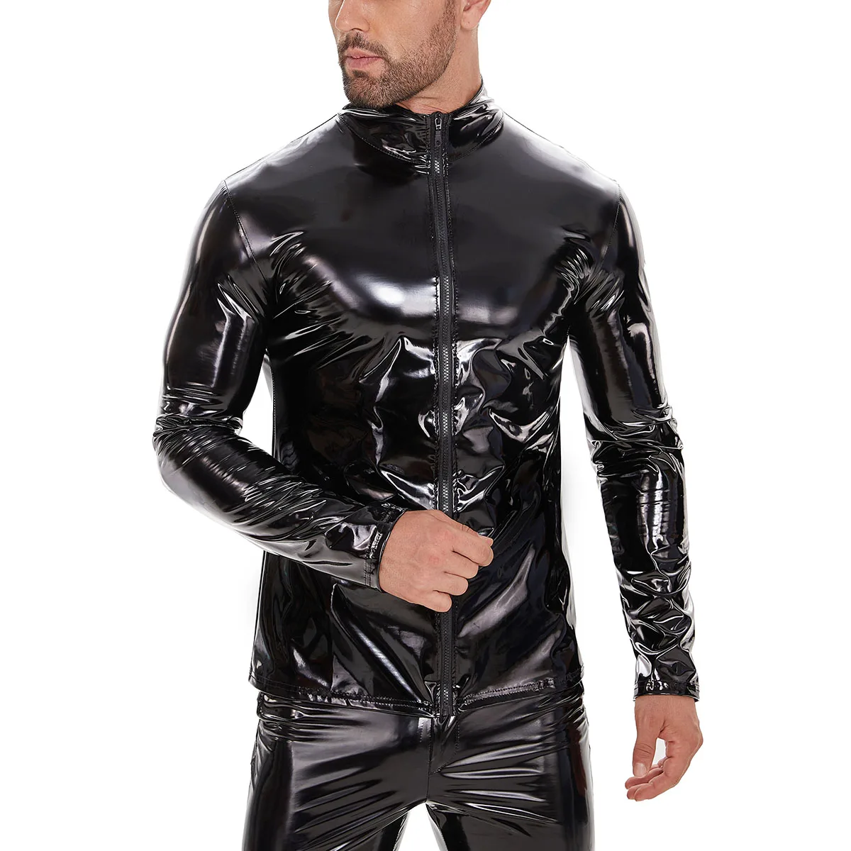 Top Trends: Plus Size Mens Shiny Leather Shirt Long Sleeve Full Zippper Glossy PVC Leather Tops Male Wetlook Latex Shaping Casual Coat Sexi Shoppable Styles - Image 6