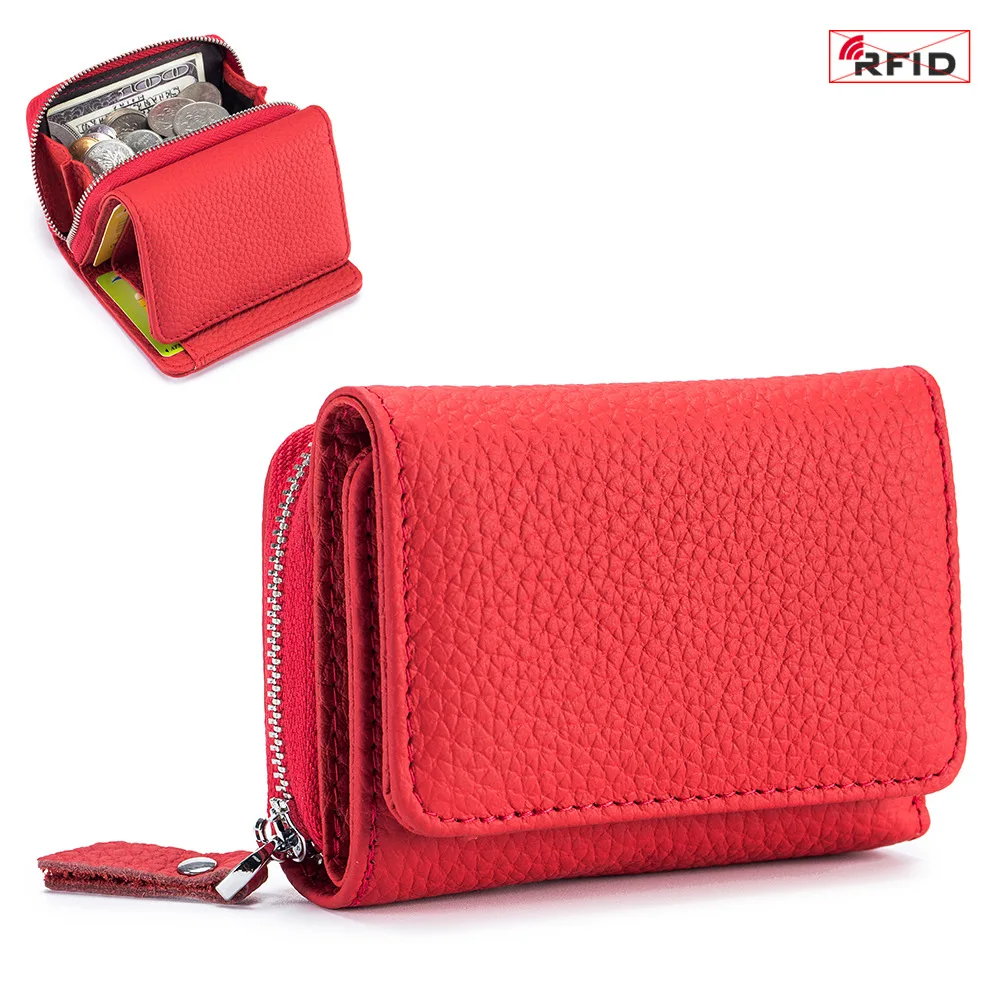 Top Trends: Genuine Leather Women Wallet Small Zipper Coin Wallet Female Short Cow Leather Women Purse RFID Card Money Bag Gift For Women Shoppable Styles