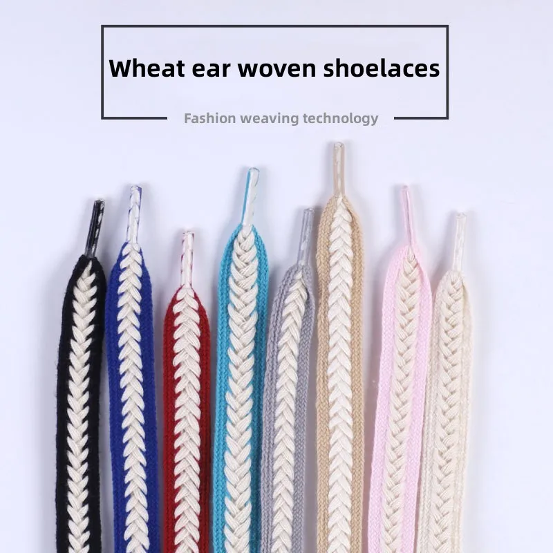 Top Trends: Pure Cotton Wheat Ear Shoelaces For SneakersWide1.5cm Rainbow Shoelace For Women Man Textured Weave Classic Shoe Laces Shoppable Styles