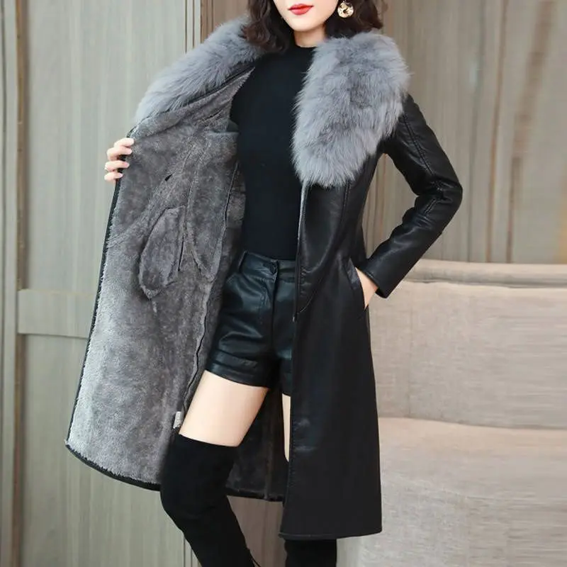 Top Trends: Imitation Fur Detachable Fur Collar Women&#039;s Coat Winter New Korean Version Medium Length Slim Fitting Plush Thickened PU Leather Shoppable Styles