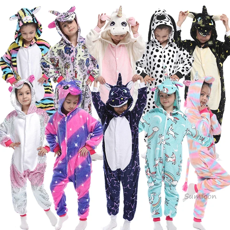 Top Trends: Kigurumi Children&#039;s Pajamas For Boys Girls Unicorn Pajamas Flannel Kids Panda Pijamas Suit Animal Sleepwear Winter Cat Onesies Shoppable Styles