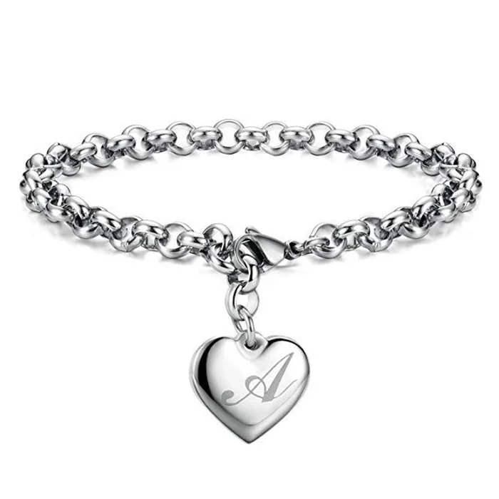 Top Trends: 925 Sterling Silver Fine 26 Letter Women Men Chain Bracelet Charm Heart Cute Wedding Personality Jewelry Lady Gift Party 20cm Shoppable Styles