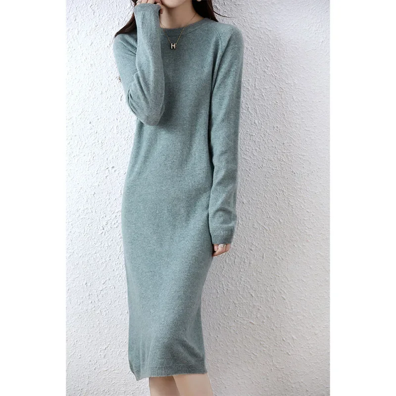 Top Trends: Tailor Sheep 100% Merino Wool Knitted Sweater Dress Women Winter / Autumn O-Neck Female Dresses Long Style Jumper Girl Clothes Shoppable Styles