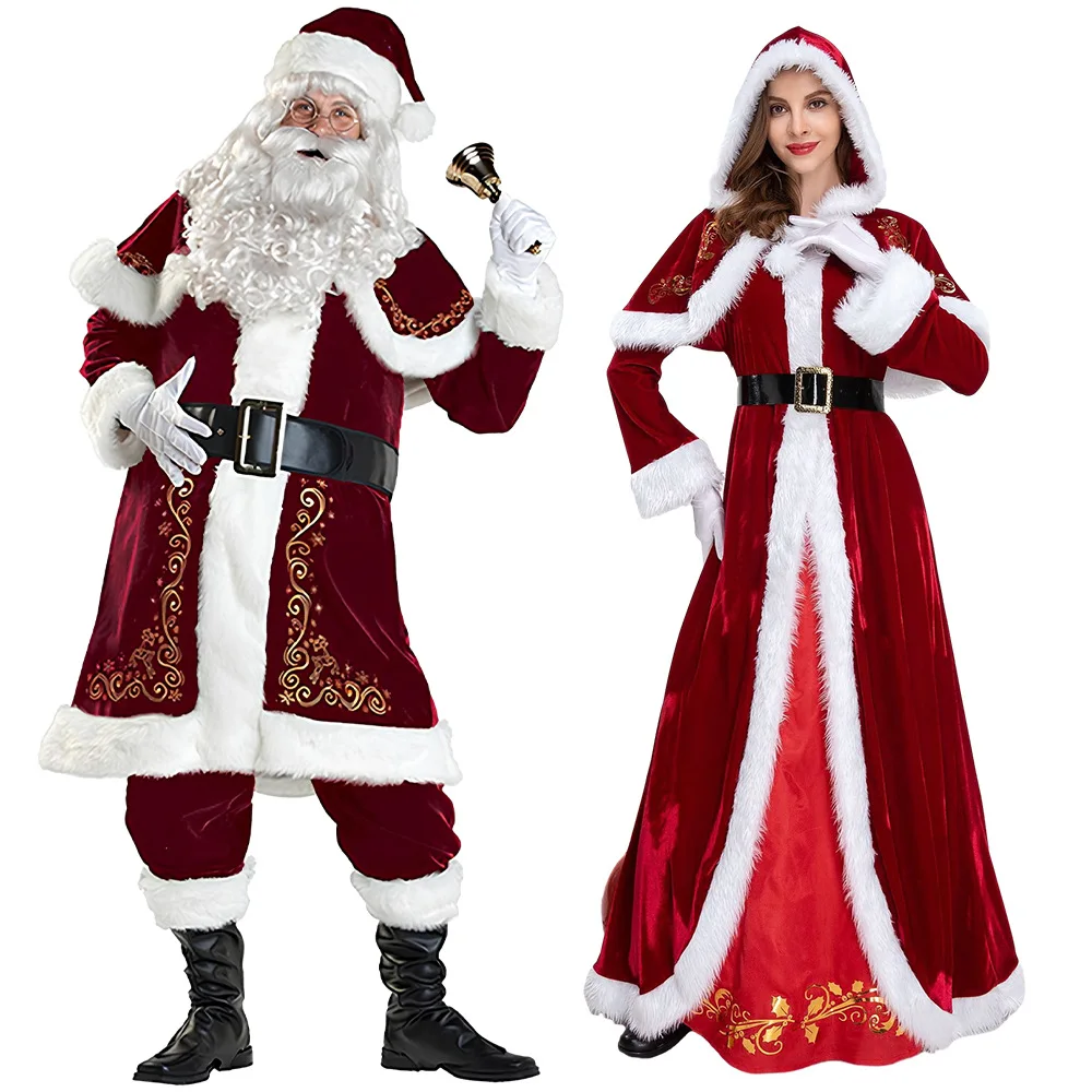 Top Trends: Santa Claus Costume Suit For Men Couples Deluxe Red Velvet Santa Dress Christmas Costumes For Women Holiday Party Cosplay Outfit Shoppable Styles