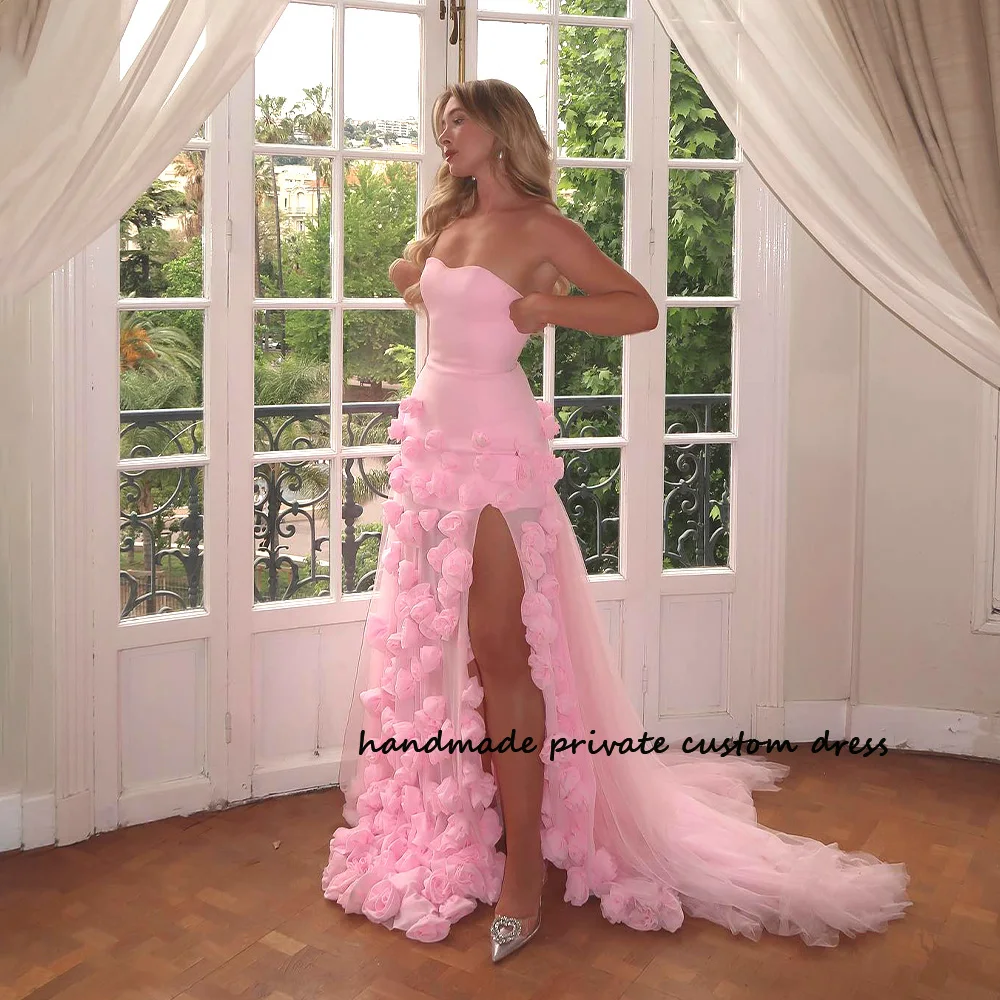 Top Trends: Pink Mermaid Fairy Evening Prom Dresses Side Split Handmade Flower Tulle Party Dress Pirncess Sweetheart Homecoming Prom Gowns Shoppable Styles