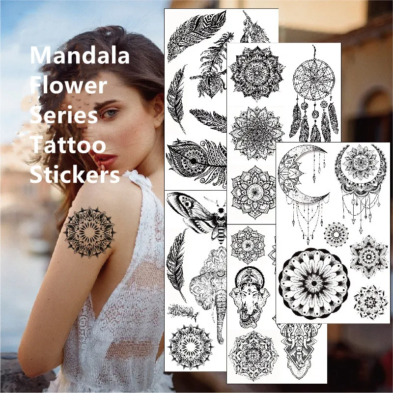 Top Trends: 1PC Mandala Tattoo Stickers Retro Vatican Feather Elephant Clavicle Sexy Flowers Hannah Disposable Tattoo Stickers Shoppable Styles