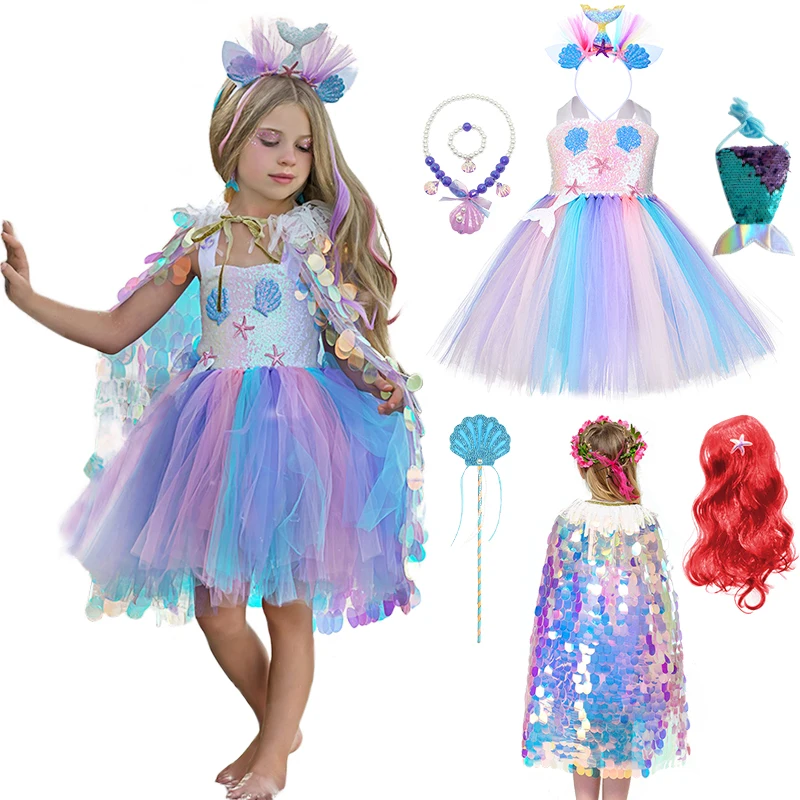 Top Trends: Halloween Cosplay Girl Rainbow Puffy Tulle Sling Mermaid Dress Carnival Children Princess Stage Performance Masquerade Ball Gown Shoppable Styles