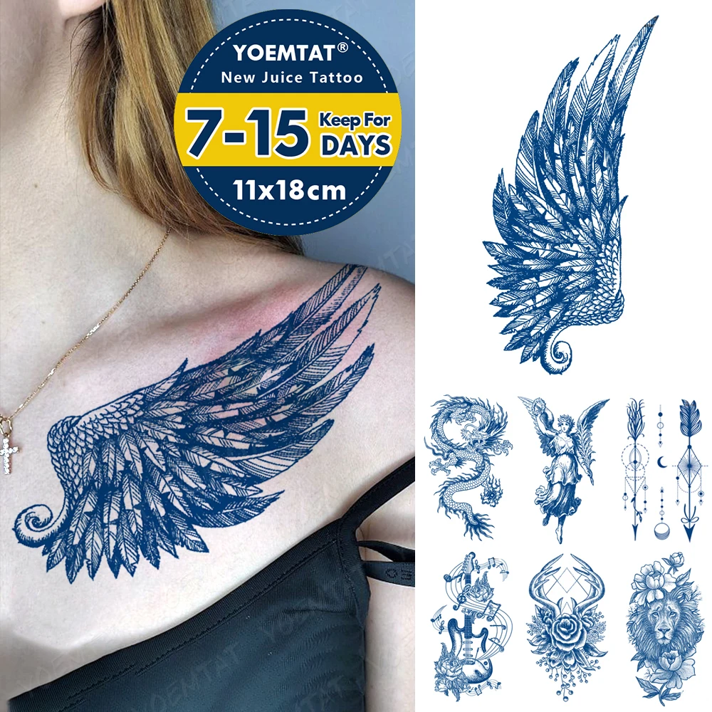 Top Trends: Semi-Permanent Waterproof Temporary Tattoo Stickers Wing Feather Genipin Herbal Juice Lasting Ink Fake Arm Shoulder Waist Tatoo Shoppable Styles