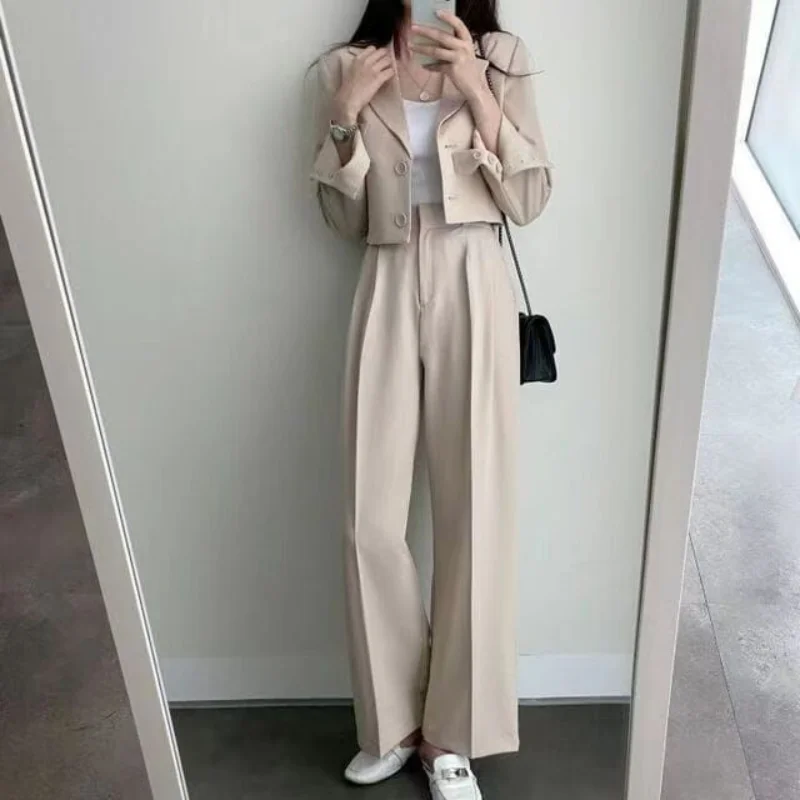 Top Trends: 3 Pieces Women Western Pants Sets Spring Autumn Solid Korean Clothing Simple Long Sleeve Cardigan Coat Fashion Femal Casual Suit Shoppable Styles