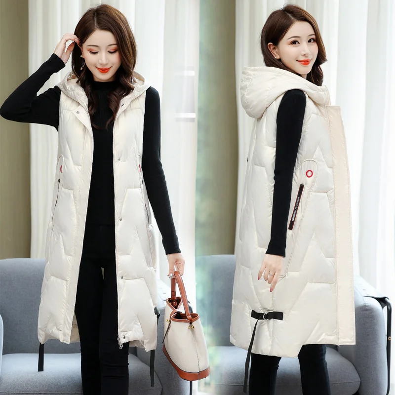 Top Trends: Snow Wear Warm Long Waistcoat Women Winter Vest Jacket Hooded Outerwear Female Glossy Parka Sleeveless Jacket Mujer Coats S-5XL Shoppable Styles