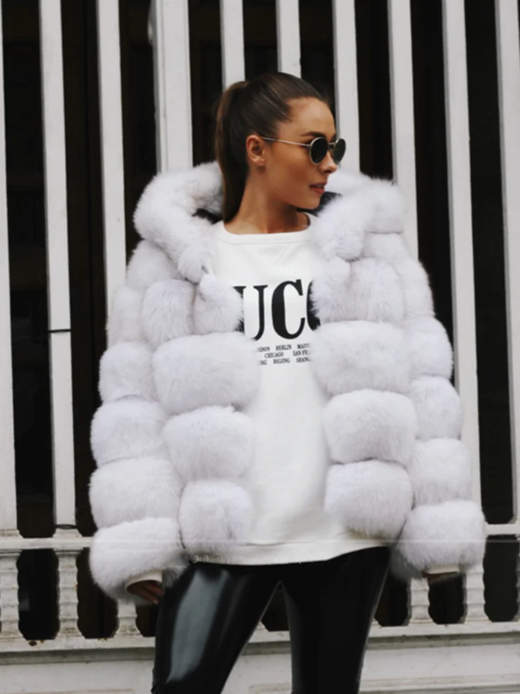 Top Trends: Fashion Winter Real Fox Fur Jacket Hat Oversized Hood Fur Fox Jacket Home Casual High Street Popular Shoppable Styles