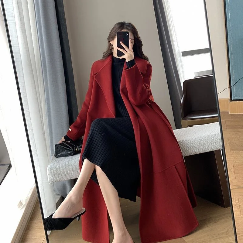 Top Trends: Fashion Red Woolen Coat Women&#039;s Mid Length 2023 Autumn And Winter New High-end Temperament Hepburn Style Versatile Woolen Coat Shoppable Styles