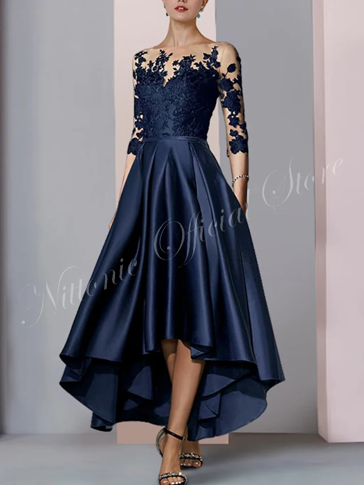 Top Trends: Mother Of The Bride Dress Satin Appliques 3 / 4 Length Sleeve Tea-Length A-Line Elegant Formal Occasion Wedding Guest 2023 New Shoppable Styles