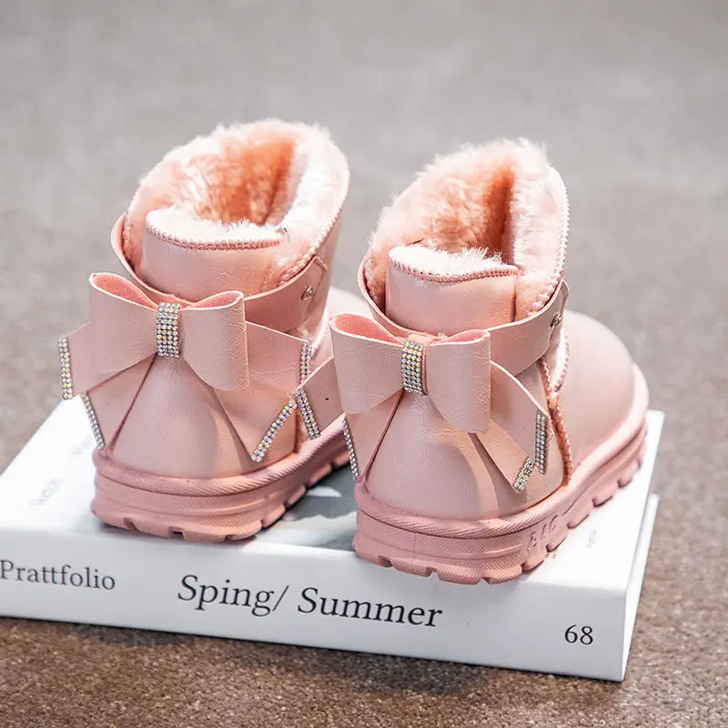 Top Trends: Bowknot Waterproof Baby Snow Boots Girls Plus Velvet Thick Warm Cotton Shoes Baby Toddler Shoes Soft Bottom Autumn Winter Boots Shoppable Styles