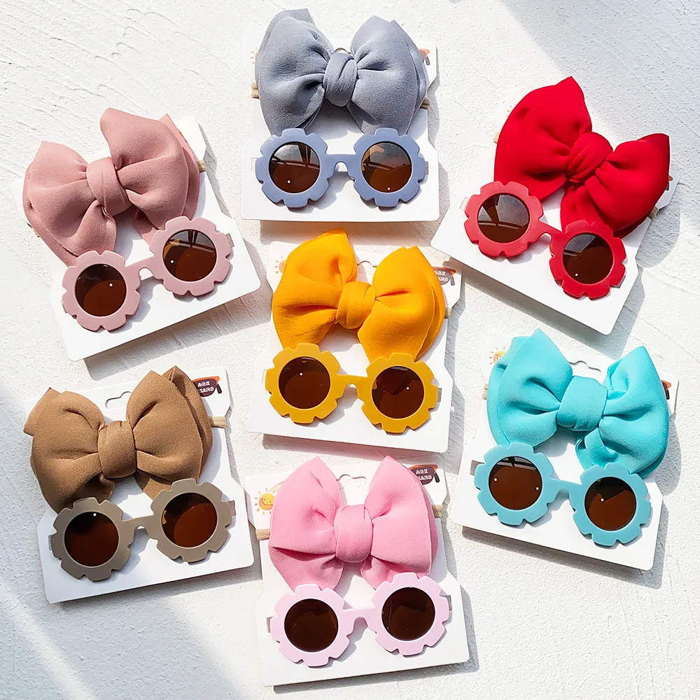 Top Trends: 2 / 3Pcs / set Vintage Kids Summer Bows Headband Round Sunglasses Children Sun Glasses Protection Glasses Baby Hair Accessories Shoppable Styles