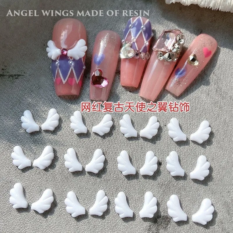 Top Trends: 200pcs Resin Angel Wing Jewelry Press On Nails 4.5X8mm Flat-back White Cartoon 3D Half Wing Nail Parts Manicure Accessories #&JS Shoppable Styles