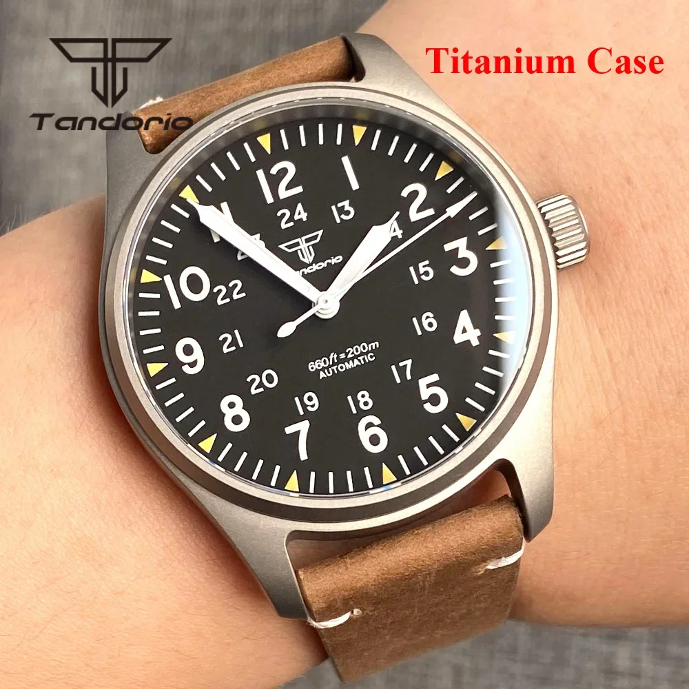 Top Trends: Tandorio 39mm Titanium Material Case 200m Dive Pilot Automatic Watches For Men Sapphire Glass Screw Crown Leather Green Luminous Shoppable Styles