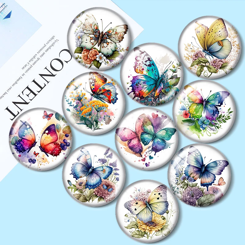 Top Trends: Butterfly Flower Painting10pcs 12mm / 16mm / 18mm / 25mm Round Photo Glass Cabochon Demo Flat Back Making Findings Shoppable Styles