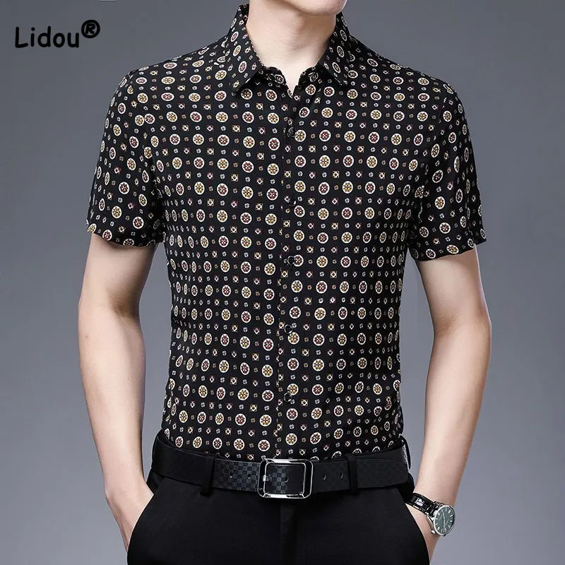 Top Trends: Men&#039;s Trend Vintage Short Sleeve Polo-Neck Shirt Summer Male Clothes Casual Fashion All-match Single-breasted Printed Shirt Shoppable Styles