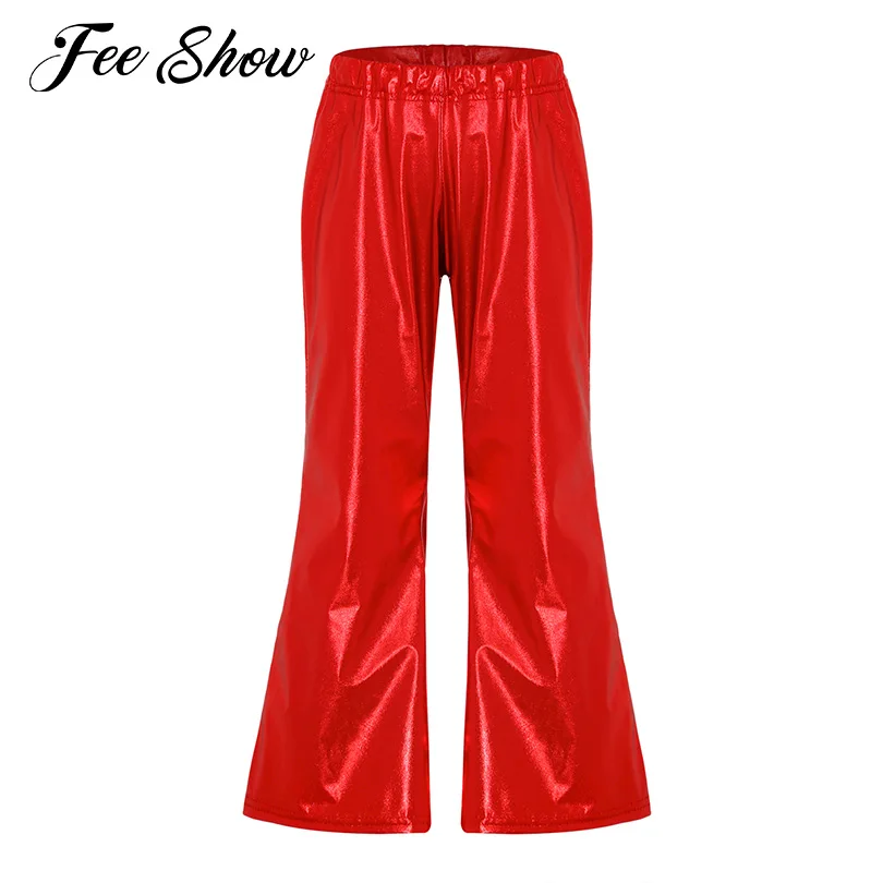 Top Trends: Mid Waist Flared Pants Elastic Waistband Metallic Shiny Bell-Bottomed Pants Trousers For Kids Boys Girls Dance Stage Performance Shoppable Styles