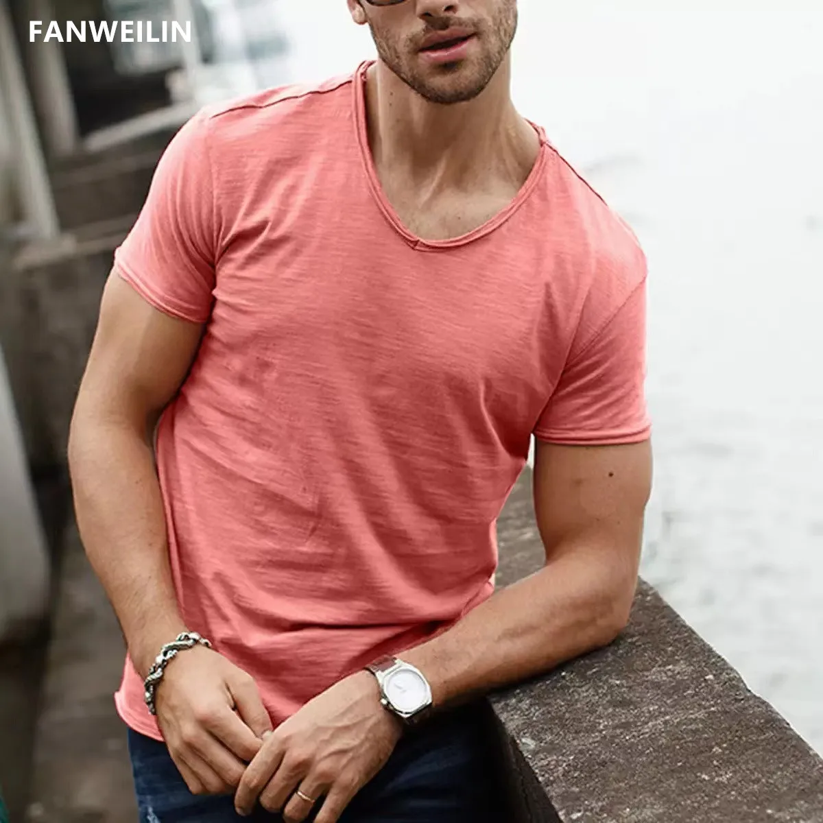 Top Trends: Trendyol Men Brand Quality 100% Cotton Short Sleeve Tshirt V Neck Fashion Slim Fit Soild Tshirts Male Tops Tees Camisetas Hombre Shoppable Styles