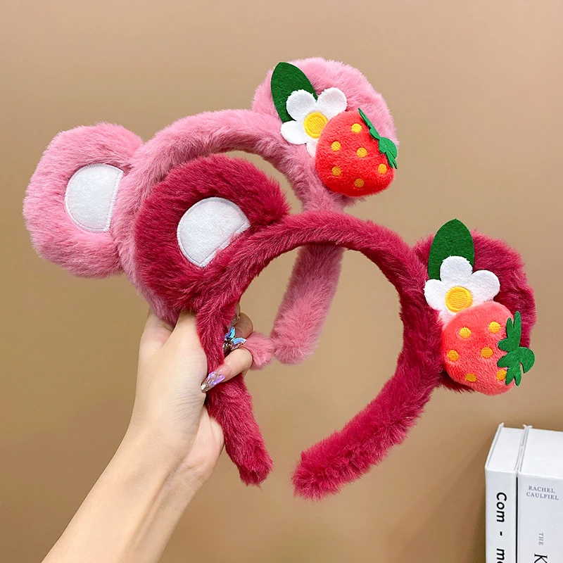 Top Trends: Fleece Cute PInk Strawberry Bear Ear Hairbands Girls Lovely Animal Headbands Cosplay Ornament Korean Fashion Hair Accessories Shoppable Styles