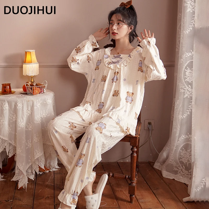 Top Trends: DUOJIHUI Autumn Classic Two Piece Loose Female Pajamas Set New Sweet Pullover Simple Pant Fashion Casual Home Pajamas For Women Shoppable Styles